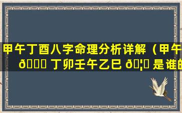 甲午丁酉八字命理分析详解（甲午 🍀 丁卯壬午乙巳 🦍 是谁的八字）